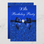 Invitation 95e anniversaire Royal Blue Sequins Bow et Diamond (Devant / Derrière)