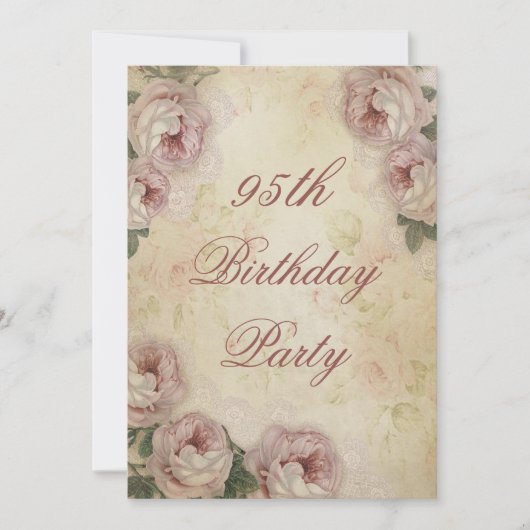 Invitation 95e anniversaire Shabby Chic Roses et dentelle (Devant)