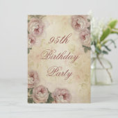 Invitation 95e anniversaire Shabby Chic Roses et dentelle (Debout devant)