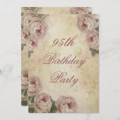 Invitation 95e anniversaire Shabby Chic Roses et dentelle (Devant / Derrière)