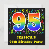 Invitation 95e fête d'anniversaire : Symboles de musique amus (Devant)