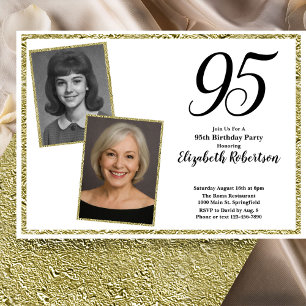 Invitation 95e Photo personnalisé blanc et or 