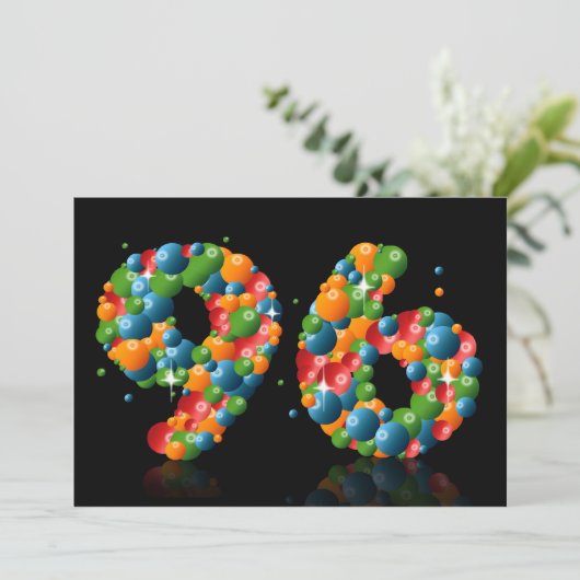Invitation 96e fête d'anniversaire, avec bulles et balles (Debout devant)