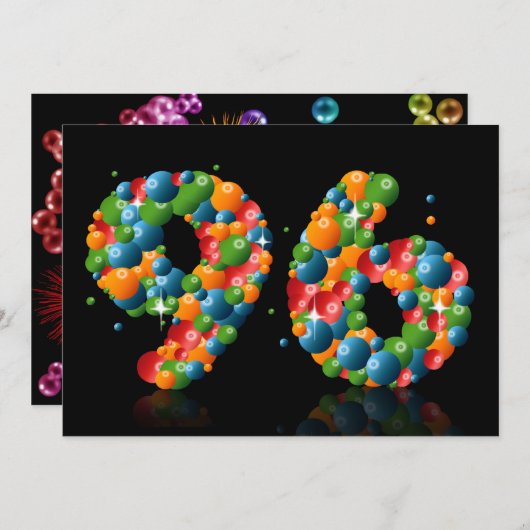 Invitation 96e fête d'anniversaire, avec bulles et balles (Devant / Derrière)