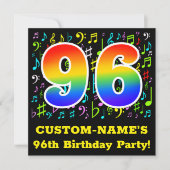 Invitation 96e fête d'anniversaire : Symboles de musique amus (Devant)