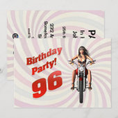 Invitation 96ème anniversaire avec une fille en moto (Devant / Derrière)