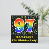 Invitation 97e fête d'anniversaire : Symboles de musique amus (Debout devant)