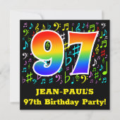 Invitation 97e fête d'anniversaire : Symboles de musique amus (Devant)