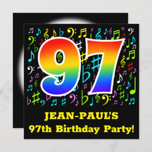 Invitation 97e fête d'anniversaire : Symboles de musique amus