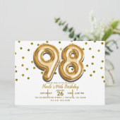 Invitation 98 Gold Balloons & Confetti 98e fête d'anniversair (Debout devant)