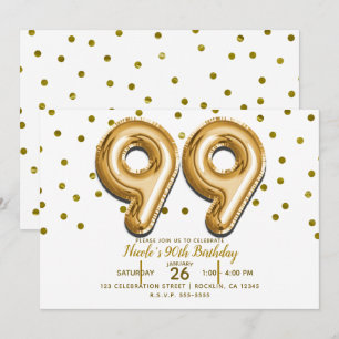 Invitation 99 Ballons Dorés & Confettis Fête d'anniversaire 9