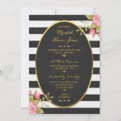 Invitation 99e anniversaire Floral Black White Stripes Gold F (Dos)
