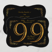 Invitation 99e,Fête d'anniversaire 99e,grand Gatsby,noir & or (Devant / Derrière)
