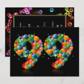 Invitation 99e fête d'anniversaire, avec bulles et balles (Devant / Derrière)