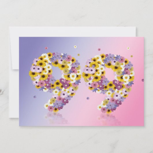 Invitation 99e fête d'anniversaire, avec des lettres fleuries (Devant)