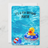 Invitation 9 Anniversaire Piscine Party avec canard jaune (Devant)