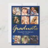 Invitation 9 Photo Collage Blue Gold Graduation Party (Devant)