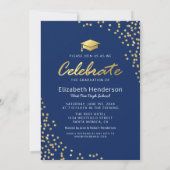 Invitation 9 Photo Collage Blue Gold Graduation Party (Dos)