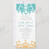 Invitation 9 x 4 couleurs de mariage printanière Damas floral (Devant)