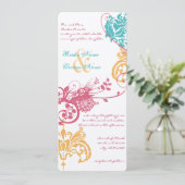 Invitation 9 x 4 couleurs de mariage printanière Damas floral (Debout devant)