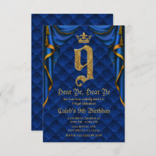 Invitation 9E 9 fête d'anniversaire Royal Blue Gold Crown