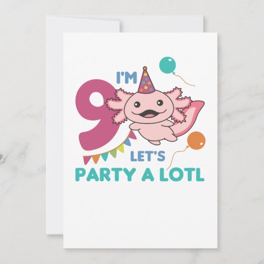Invitation 9e Anniversaire Axolotl Neuf Anniversaire Cute Axo (Devant)