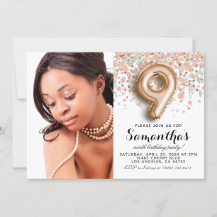 Invitation 9e anniversaire Confetti Gold Portrait