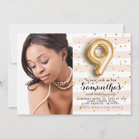 Invitation 9e anniversaire Confetti Portrait rayé (Devant)