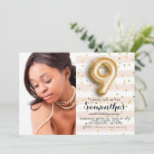 Invitation 9e anniversaire Confetti Portrait rayé (Debout devant)