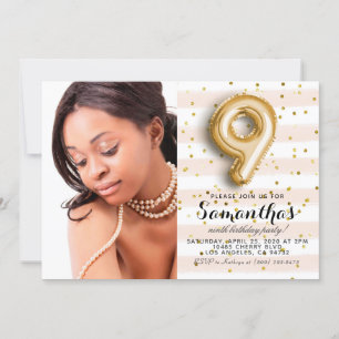 Invitation 9e anniversaire Confetti Portrait rayé