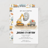 Invitation 9e anniversaire Construction Boy Anniversaire Invi (Devant / Derrière)