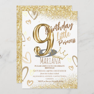Invitation 9e anniversaire de gloire d'or Fête Glamour Fille