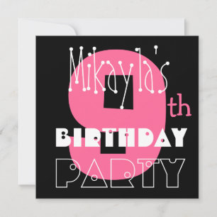 Invitation 9e anniversaire de l'enfant Nom personnalisé Rose