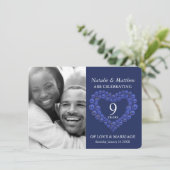 Invitation 9e anniversaire de mariage photo bleu lapis-lazuli (Debout devant)