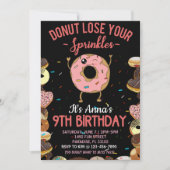Invitation 9e anniversaire Donut Perdre vos arrosées filles (Devant)