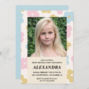 Invitation 9e anniversaire Fleurs Super rétro mign