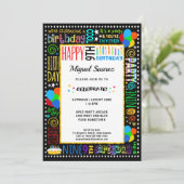 Invitation 9e anniversaire Fun Couleur Crazy Texte sur Black  (Debout devant)