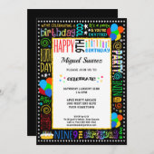 Invitation 9e anniversaire Fun Couleur Crazy Texte sur Black  (Devant / Derrière)