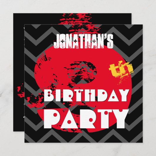 Invitation 9e anniversaire Grunge and Chevrons A09 (Devant / Derrière)