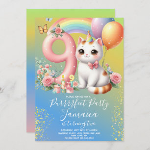 Invitation 9e anniversaire Kitten Rainbow Party