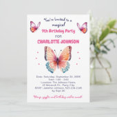 Invitation 9e anniversaire pour fille avec de beaux papillons (Debout devant)