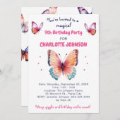Invitation 9e anniversaire pour fille avec de beaux papillons (Devant / Derrière)