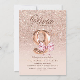 Invitation 9e anniversaire Rose rose or bow fête d'anniversai