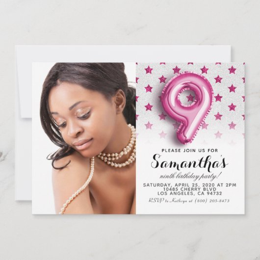 Invitation 9e anniversaire Star Confetti Portrait (Devant)