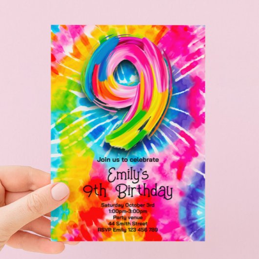 Invitation 9e Anniversaire Tie Dye