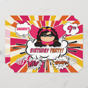Invitation 9e fête d'anniversaire filles Superhero Pink Comic