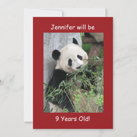 Invitation 9e fête d'anniversaire, nom, pandas géants rouge (Devant)