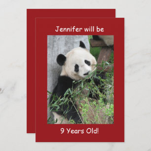 Invitation 9e fête d'anniversaire, nom, pandas géants rouge
