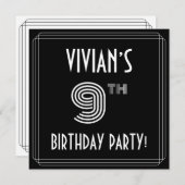 Invitation 9e fête d'anniversaire : Style Art Déco avec nom p (Devant / Derrière)