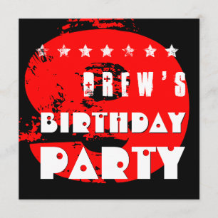 Invitation 9ème fête d'anniversaire de ROUGE moderne V11A 9